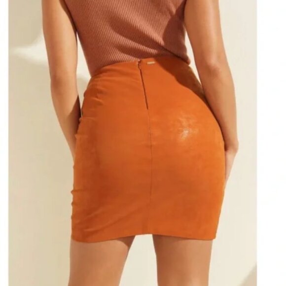 GUESS Rosalba Faux-Leather Mini Skirt Ginger Spice XS - Picture 3 of 6